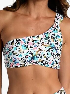 Citrus Reversible One Shoulder Bikini Top Pink Multi Small NWT